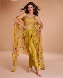Mustard Yellow Crop Top Dhoti Salwar Suit With Shrug