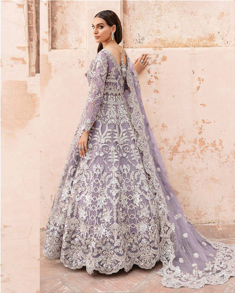 Purple Wedding Wear Anarkali Frock Suit With Net Dupatta