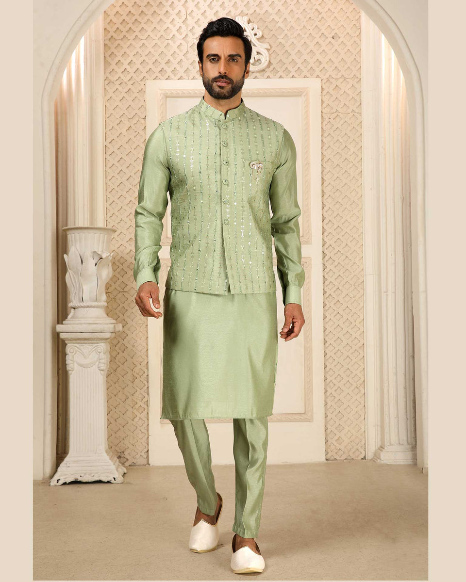 Green kurta pajama sales with jacket