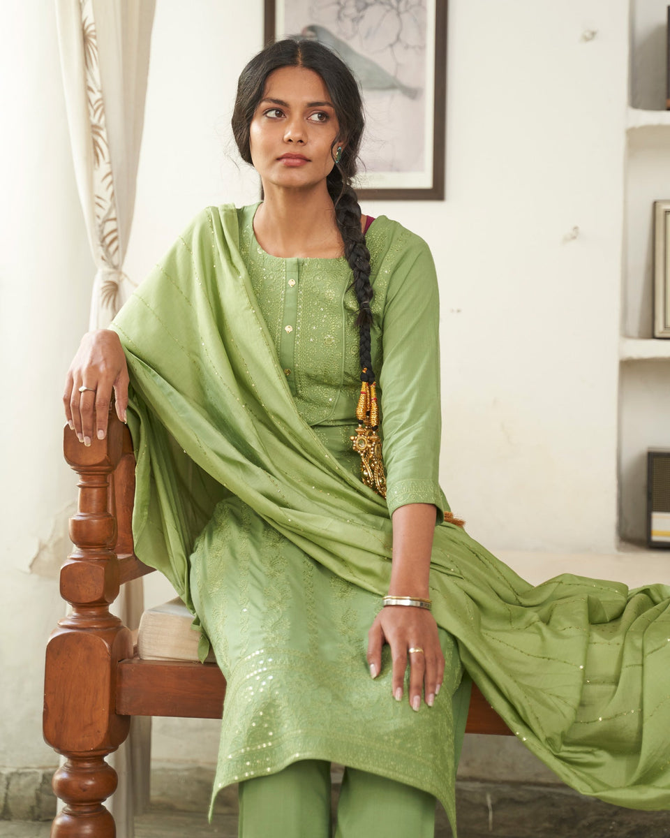 Rayon Embroidery Kurti In Pista Green Colour - KR5415755