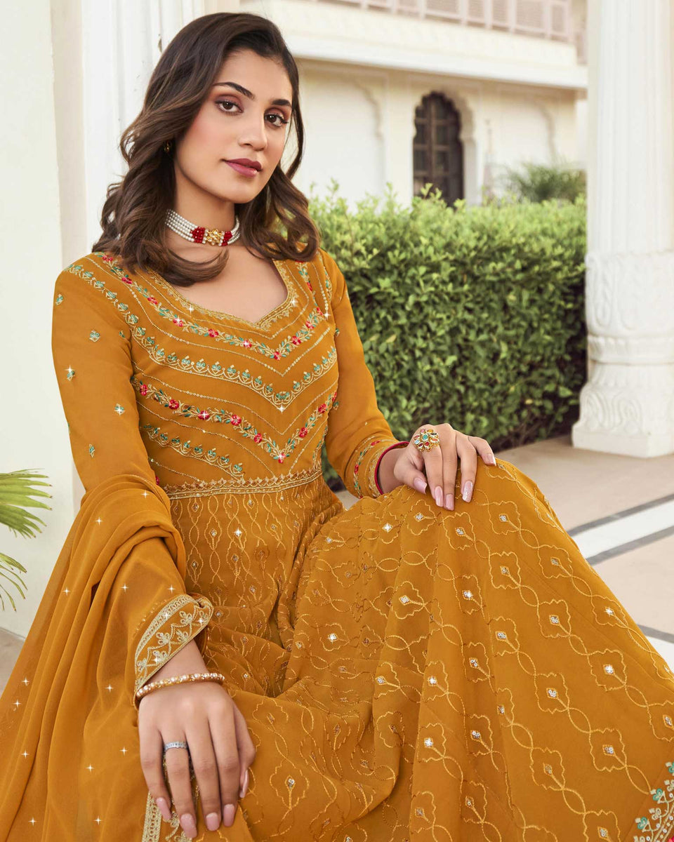 Buy Bnmkart Foux Georgette Embroidered Anarkali Salwar Suit Gown