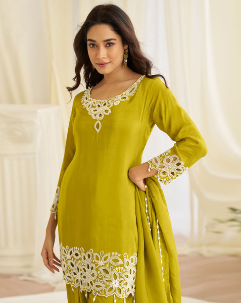 Green Crepe Silk Beads Work Women Readymade Partywear Farsi Salwar Suit