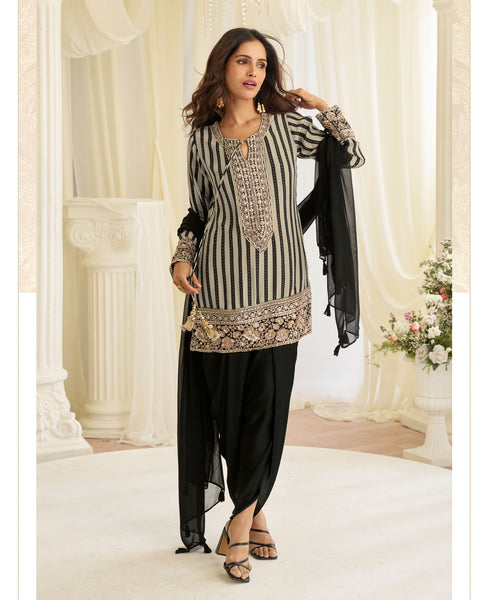 Black Grey Crepe Silk Zari Work Women Readymade Dhoti Salwar Suit
