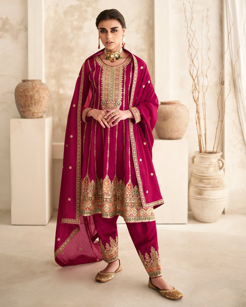 Pink Silk Sequins & Zari Work Frock Suit With Embroidered Afgani Salwar