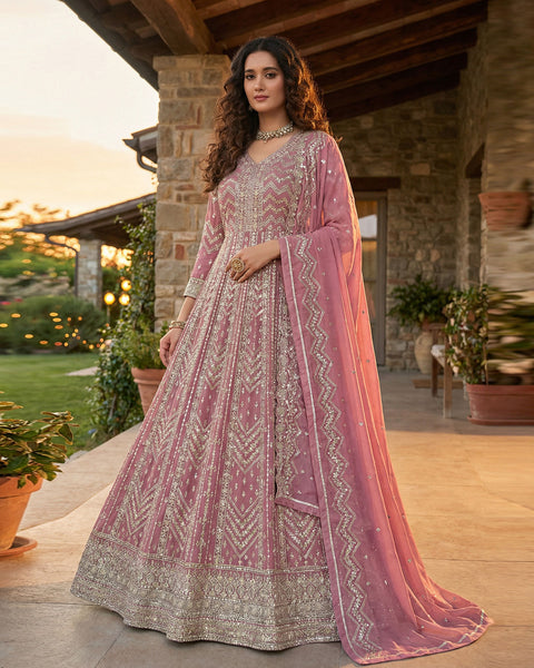 Pink Georgette Anarkali Gown For Women