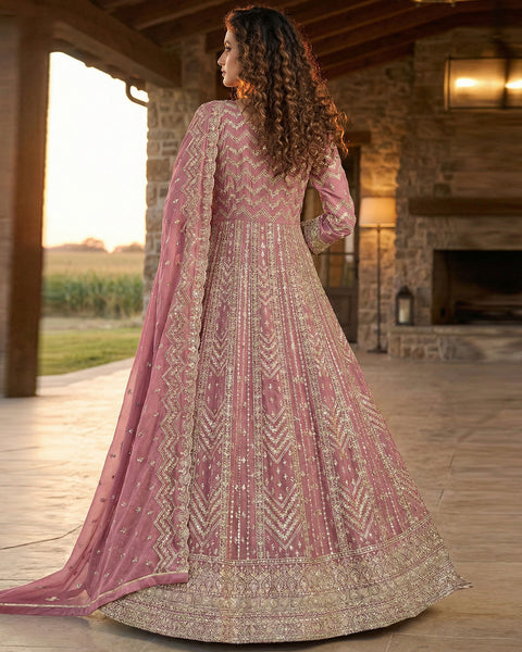 Pink Georgette Anarkali Gown For Women