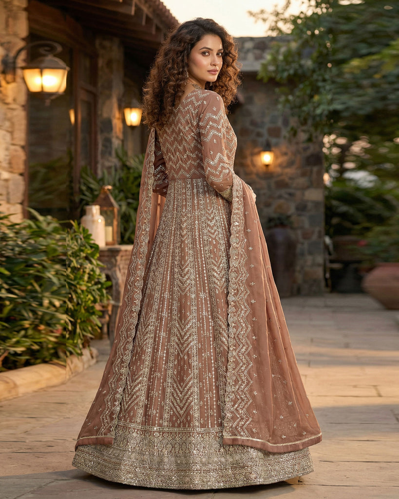 Brown Georgette Anarkali Gown For Women 34/Medium