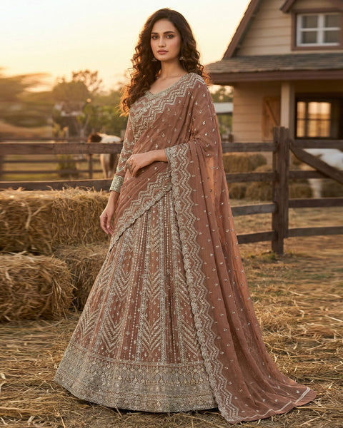 Brown Georgette Anarkali Gown For Women