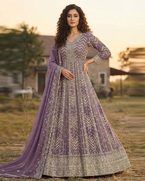 Purple Georgette Anarkali Gown For Women