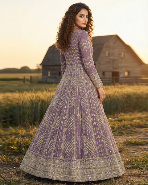 Purple Georgette Anarkali Gown For Women