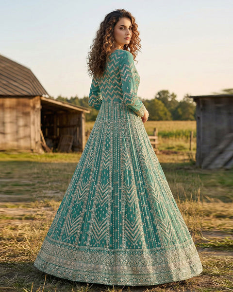 Green Georgette Anarkali Gown For Women