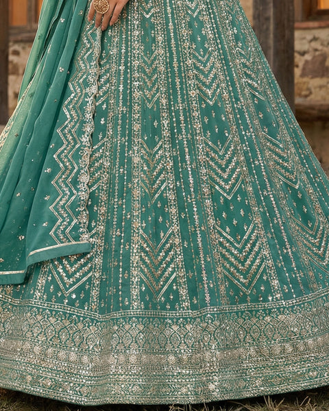 Green Georgette Anarkali Gown For Women