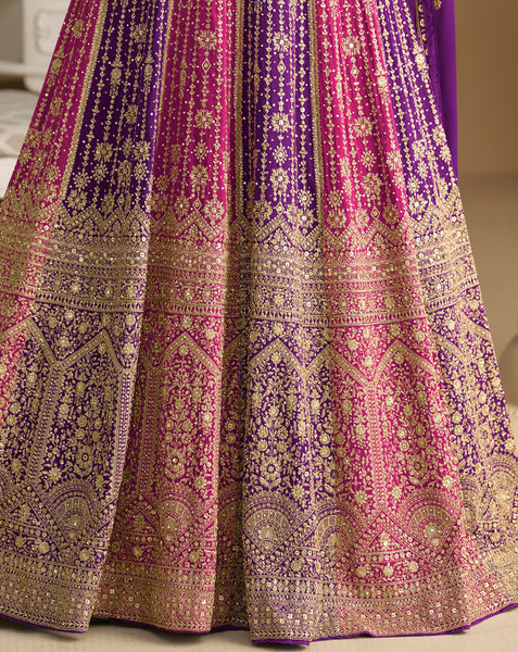 Purple Pink Georgette Women Readymade Anarkali Gown With Dupatta
