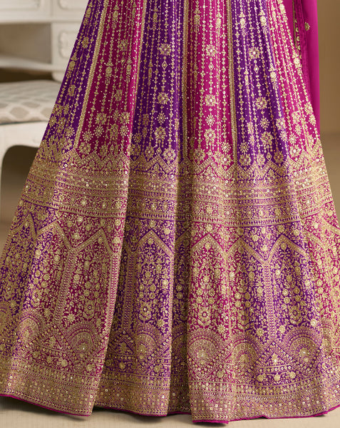 Pink Purple Georgette Women Readymade Anarkali Gown With Dupatta
