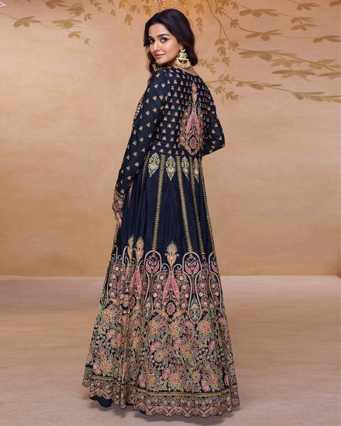 Blue Georgette Zari Thread Work Women Readymade Crop Top Lehenga With Jacket