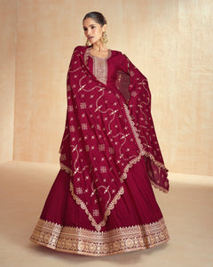 Maroon Floor Length Silk Women Readymade Anarkali Gown With Silk Embroidered Dupatta