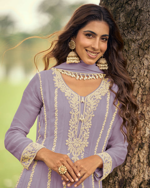 Purple Pure Georgette Readymade Anarkali Palazzo Suit For Women