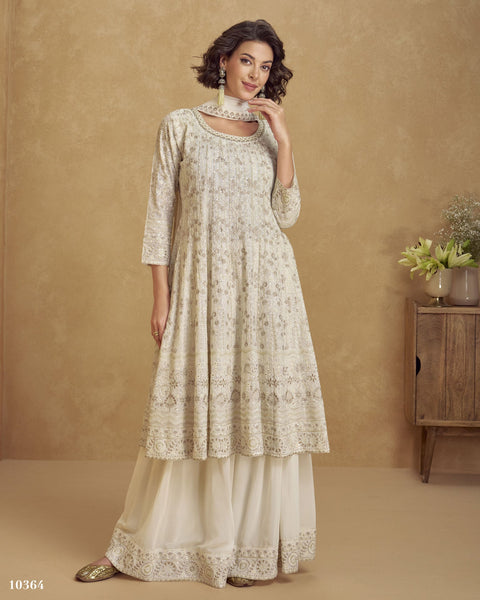 Cream Georgette Readymade Anarkali Palazzo Suit For Women