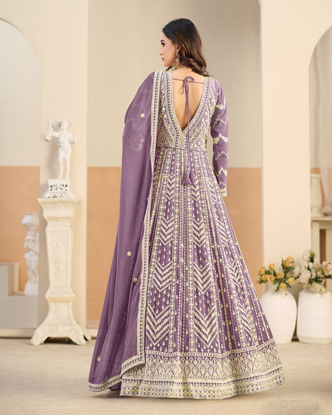 Purple Thread Work Women Faux Georgette Unstitched Anarkali Suit