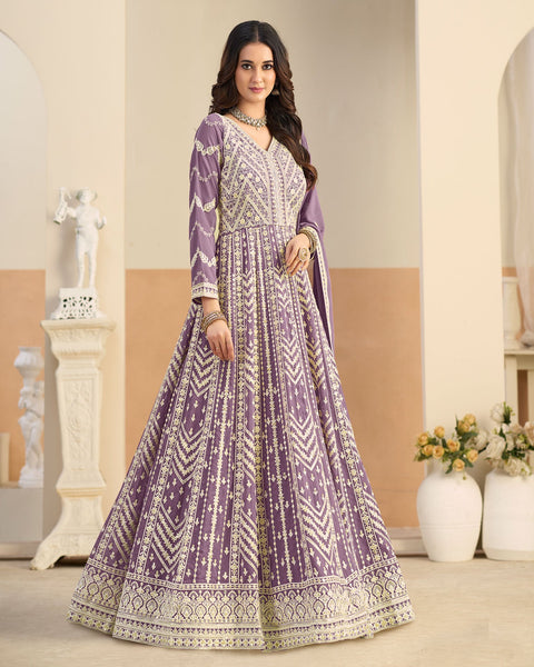 Purple Thread Work Women Faux Georgette Unstitched Anarkali Suit