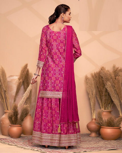 Pink Chinnon Silk Dabka & Mirror Work Women Readymade Salwar Suit
