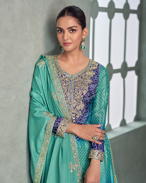 Shaded Blue Bandhni Print Readymade Woman Palazzo Suit 