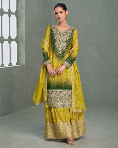 Shaded Green Bandhni Print Readymade Woman Palazzo Suit 
