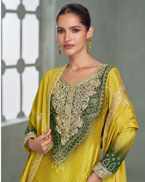 Shaded Green Bandhni Print Readymade Woman Palazzo Suit 