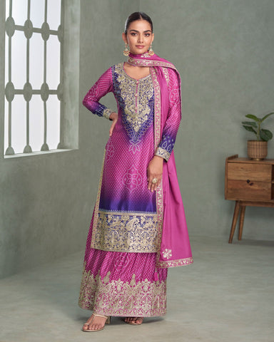 Pink & Purple Bandhni Print Readymade Woman Palazzo Suit 