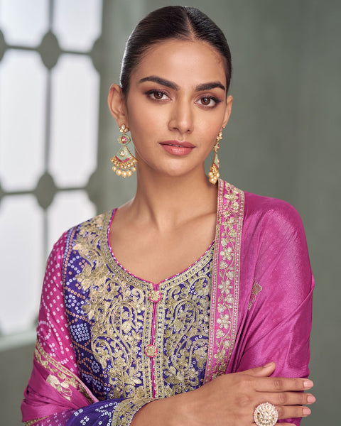 Pink & Purple Bandhni Print Readymade Woman Palazzo Suit 