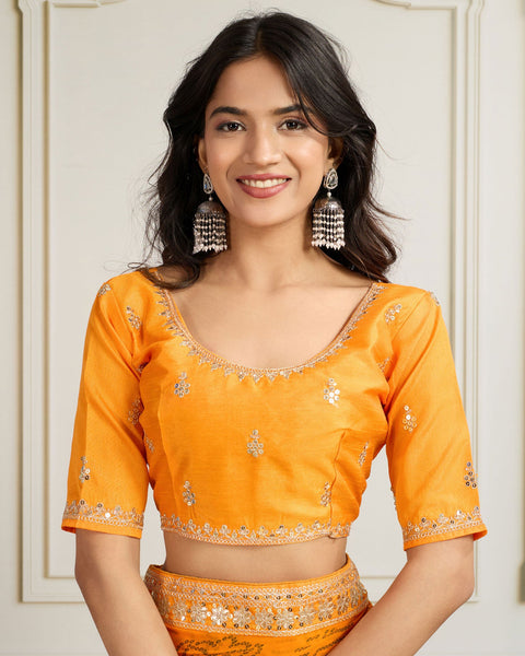 Yellow Bandhni Print Georgette Women Saree With Embroidered Art Silk Blouse