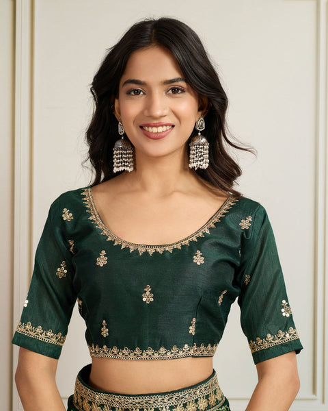 Green Bandhni Print Georgette Women Saree With Embroidered Art Silk Blouse