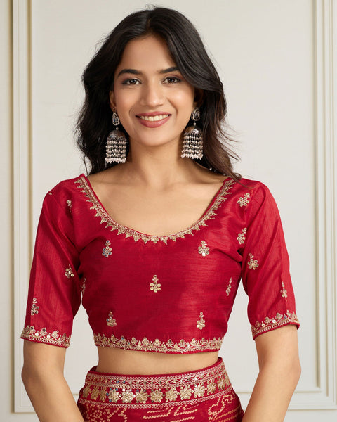 Maroon Bandhni Print Georgette Women Saree With Embroidered Art Silk Blouse