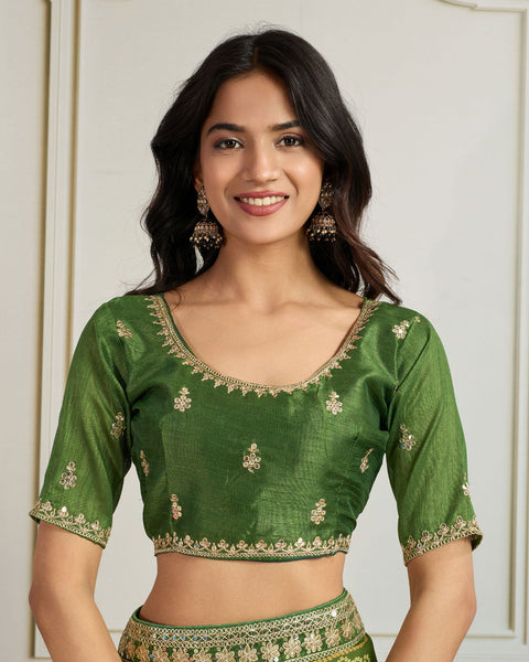 Mahendi Green Bandhni Print Georgette Women Saree With Embroidered Art Silk Blouse