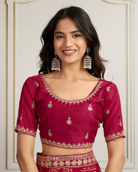 Pink Bandhni Print Georgette Women Saree With Embroidered Art Silk Blouse