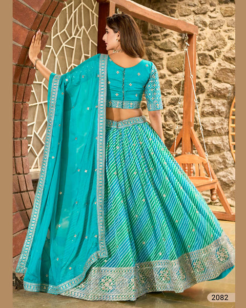 Sky Blue Soft Organza Lehria Print Unstitched Women Lehenga Choli