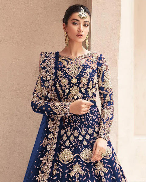Blue Zari & Diamond Work Women Unstitched Anarkali Gown