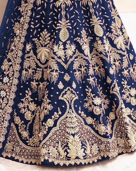 Blue Zari & Diamond Work Women Unstitched Anarkali Gown