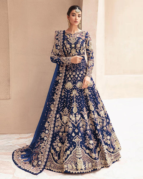Blue Zari & Diamond Work Women Unstitched Anarkali Gown