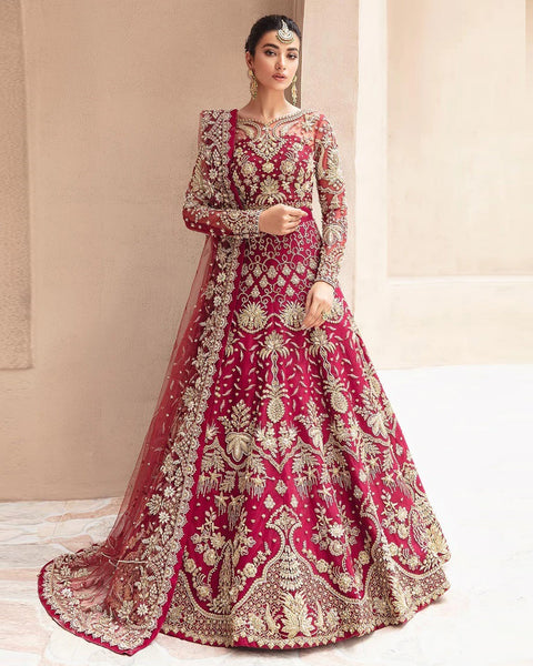 Maroon Zari & Diamond Work Women Unstitched Anarkali Gown