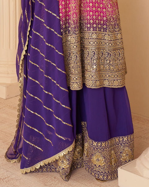Pink Purple Georgette Women Readymade Bridal Anarkali Suit 