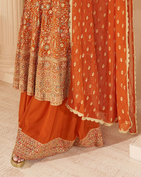 Orange Georgette Women Readymade Bridal Anarkali Suit 