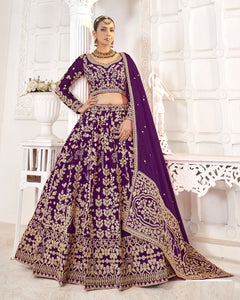 Purple Jimmy Choo Zari & Stone Work Women Unstitched Wedding Lehenga Choli