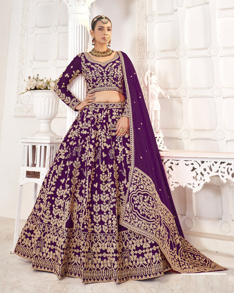 Purple Jimmy Choo Zari & Stone Work Women Unstitched Wedding Lehenga Choli