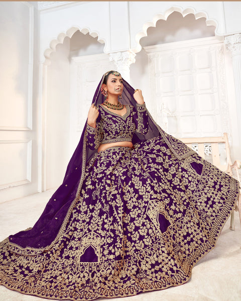 Purple Jimmy Choo Zari & Stone Work Women Unstitched Wedding Lehenga Choli