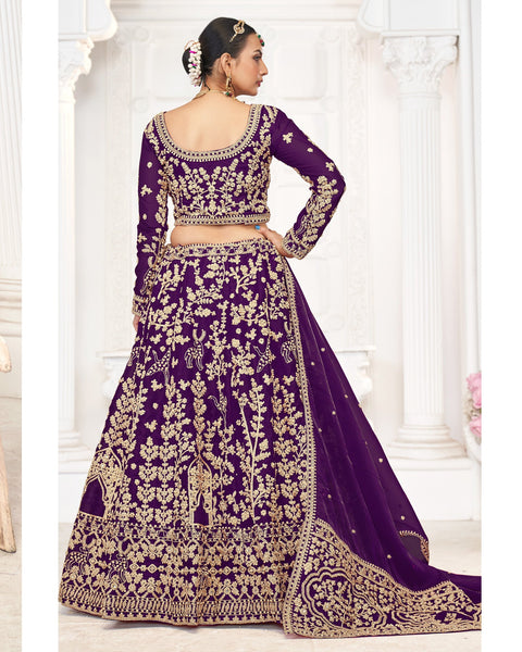 Purple Jimmy Choo Zari & Stone Work Women Unstitched Wedding Lehenga Choli