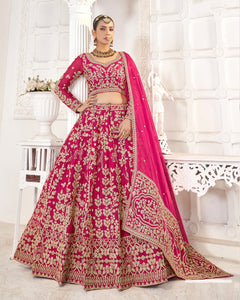 Pink Jimmy Choo Zari & Stone Work Women Unstitched Wedding Lehenga Choli