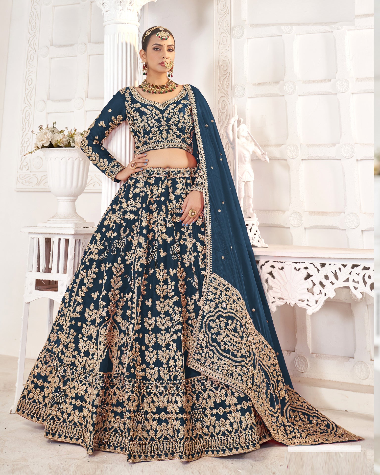 Blue Jimmy Choo Zari & Stone Work Women Unstitched Wedding Lehenga Choli