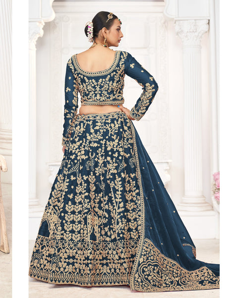 Blue Jimmy Choo Zari & Stone Work Women Unstitched Wedding Lehenga Choli