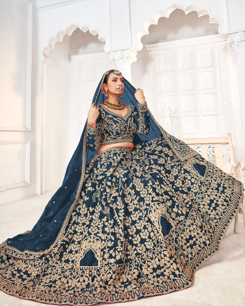Blue Jimmy Choo Zari & Stone Work Women Unstitched Wedding Lehenga Choli
